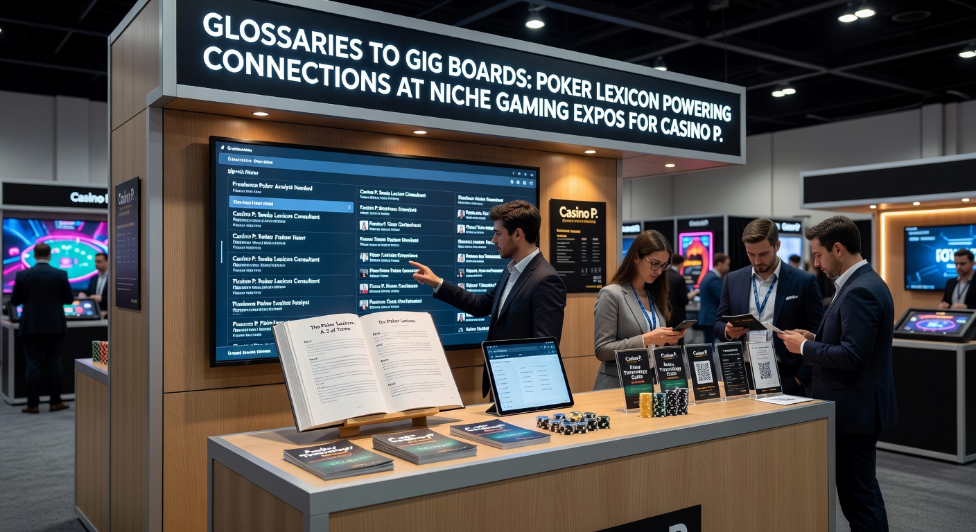 Attendees reviewing job listings on a gig board at a casino industry expo