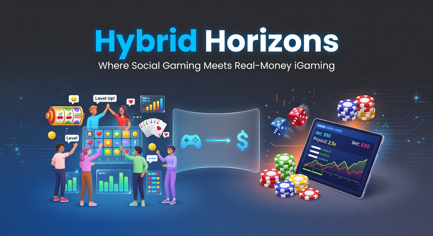 Vibrant digital interface showing social gaming elements blending with real-money casino slots and tables, illustrating hybrid platforms in action