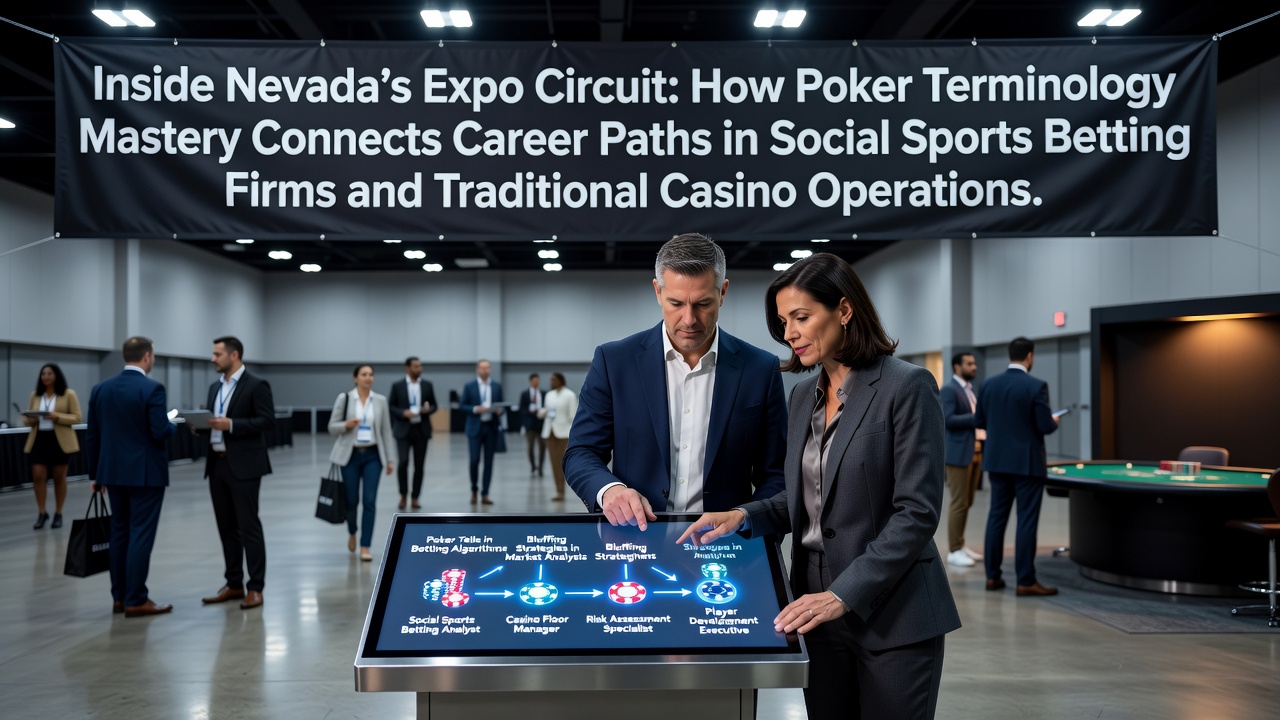 Nevada gaming expo floor showing networking between social betting professionals and casino operators