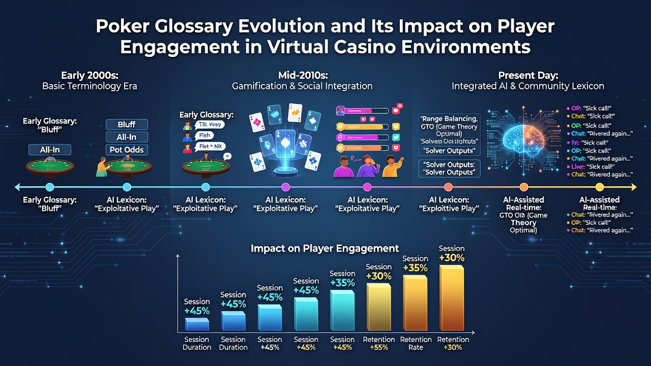 Players interacting with updated poker glossary tools inside a virtual casino lobby