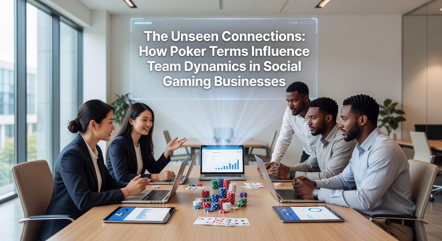 Team members in a social gaming office using poker-inspired strategies during a strategy session