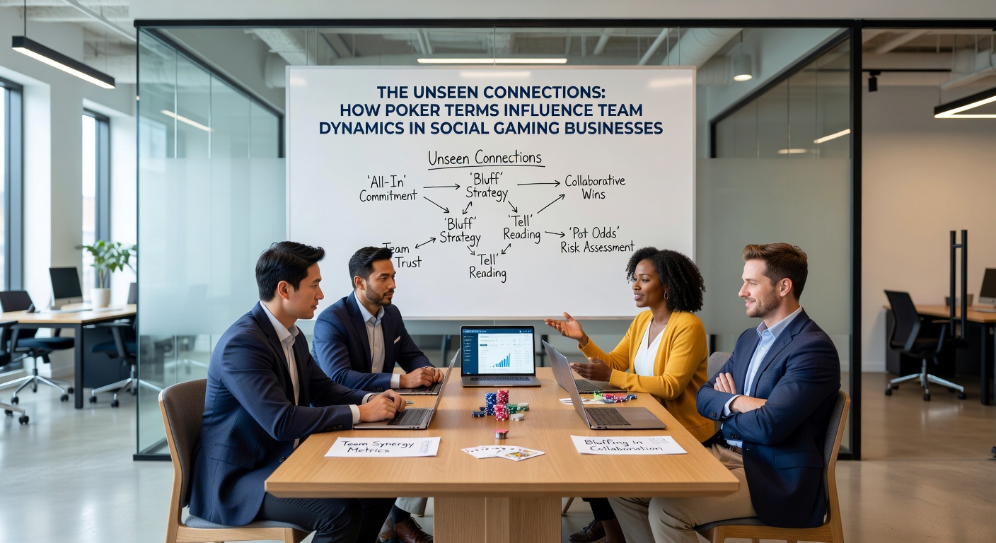 Diverse team collaborating around a table with poker chips and digital devices representing hybrid decision-making